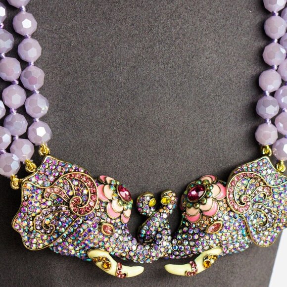 Heidi Daus Double Vision Crystal Beaded Elephant Necklace NWOT - Picture 2 of 13